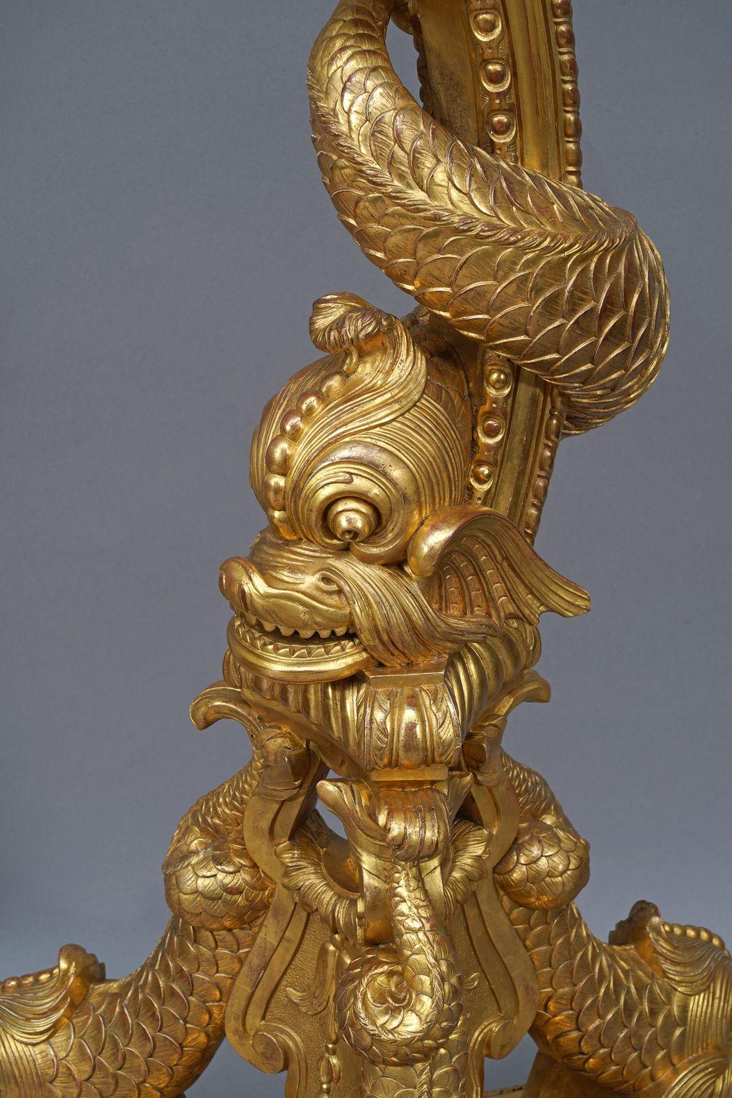 Pair of « Dolphins » Torcheres Holders, France, Circa 1860 in vendita 1