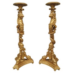 Antique Pair of « Dolphins » Torcheres Holders, France, Circa 1860
