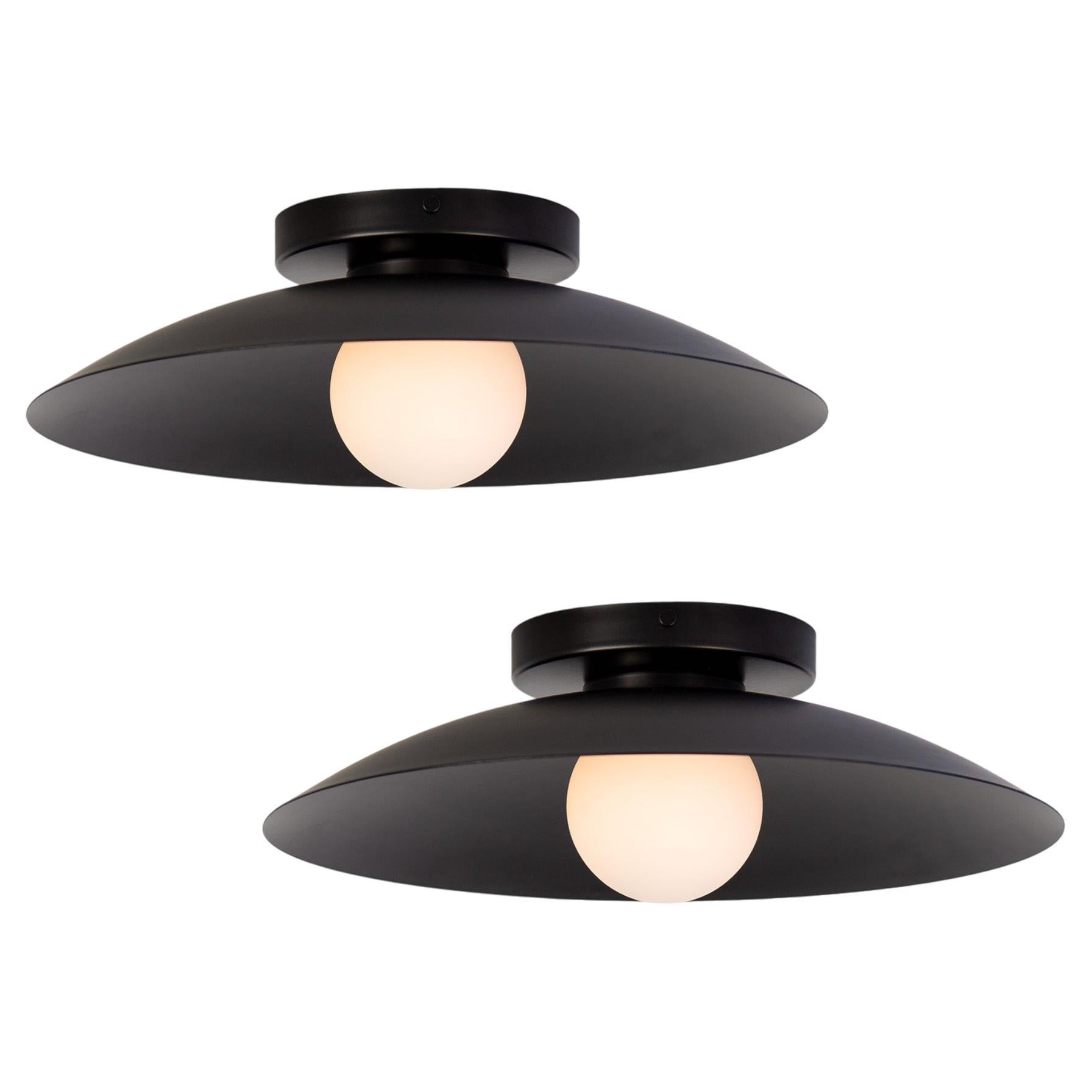 Pair of Dome Flush Mounts by Research.Lighting, Black, Made to Order For Sale
