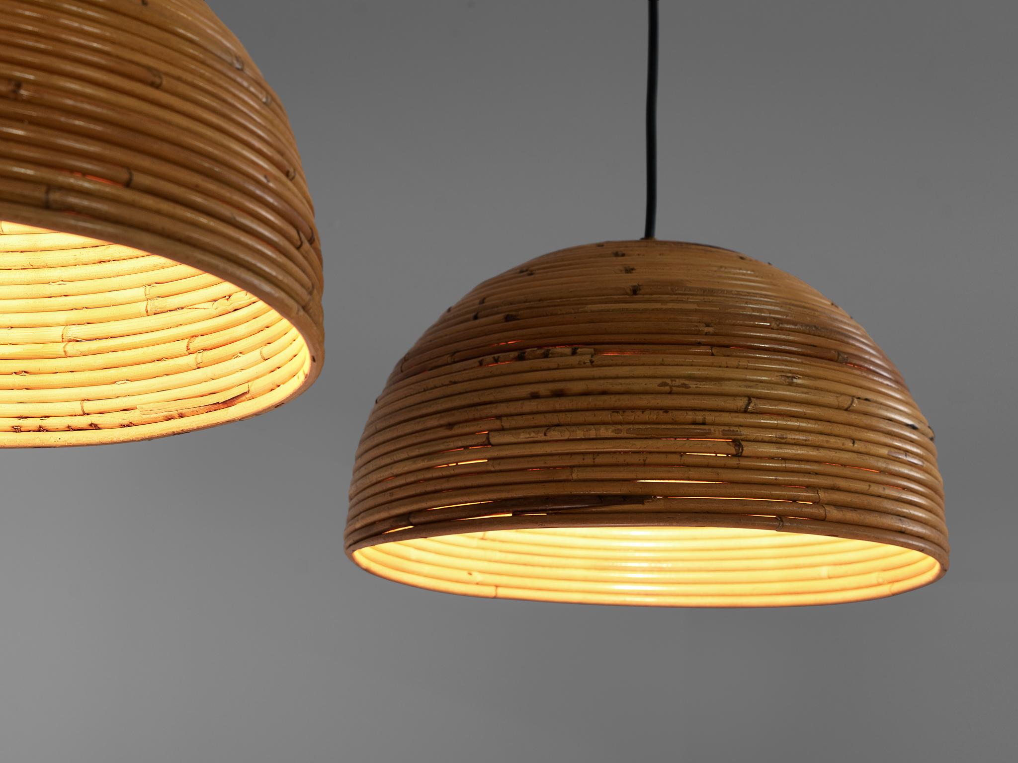 Pair of Dome Pendants in Bamboo Bentwood and Brass In Good Condition In Waalwijk, NL