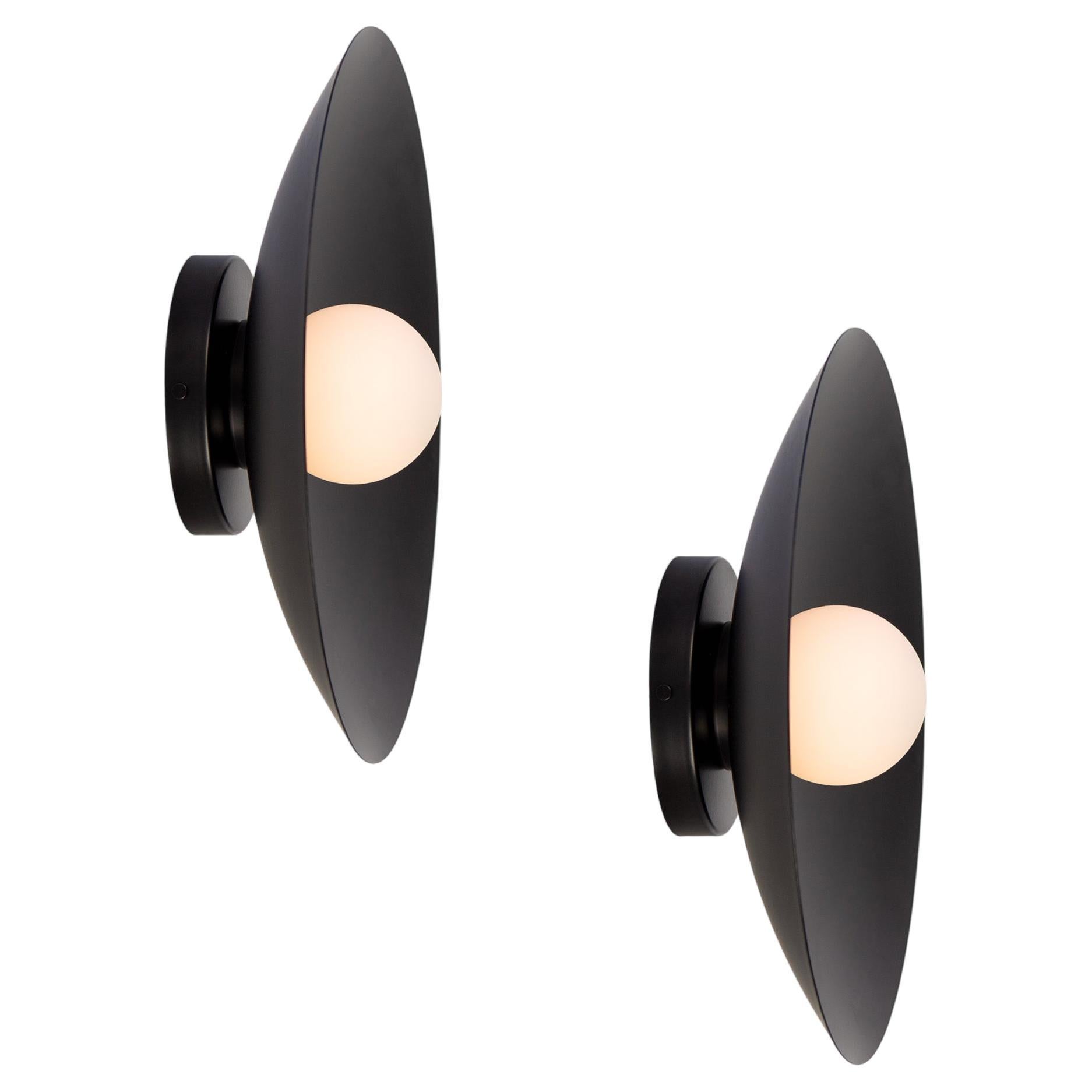 Pair of Dome Sconces by Research.Lighting, Black, Made to Order For Sale