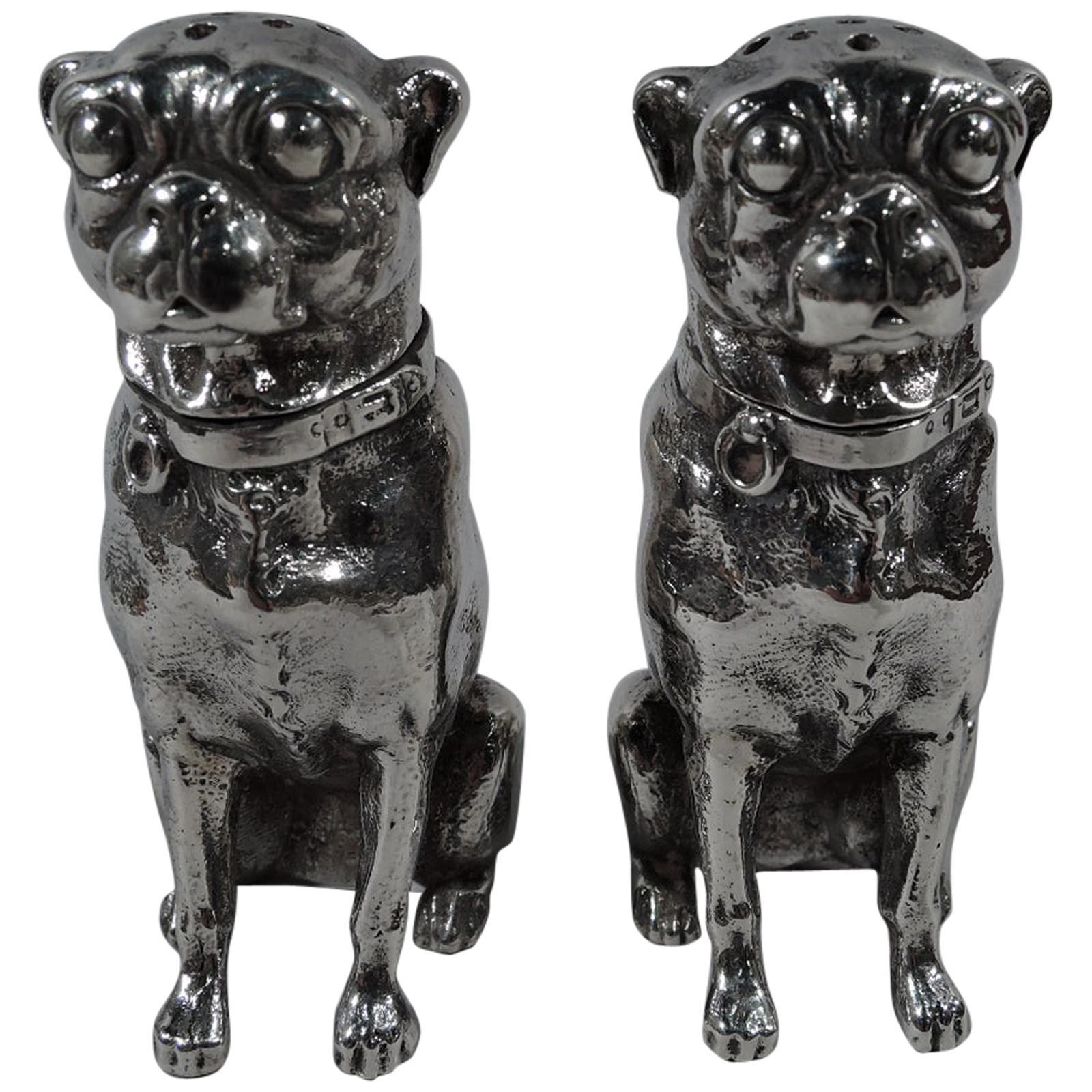 Pair of Dominick & Haff Sterling Silver Salt and Pepper Pug Dog Shakers