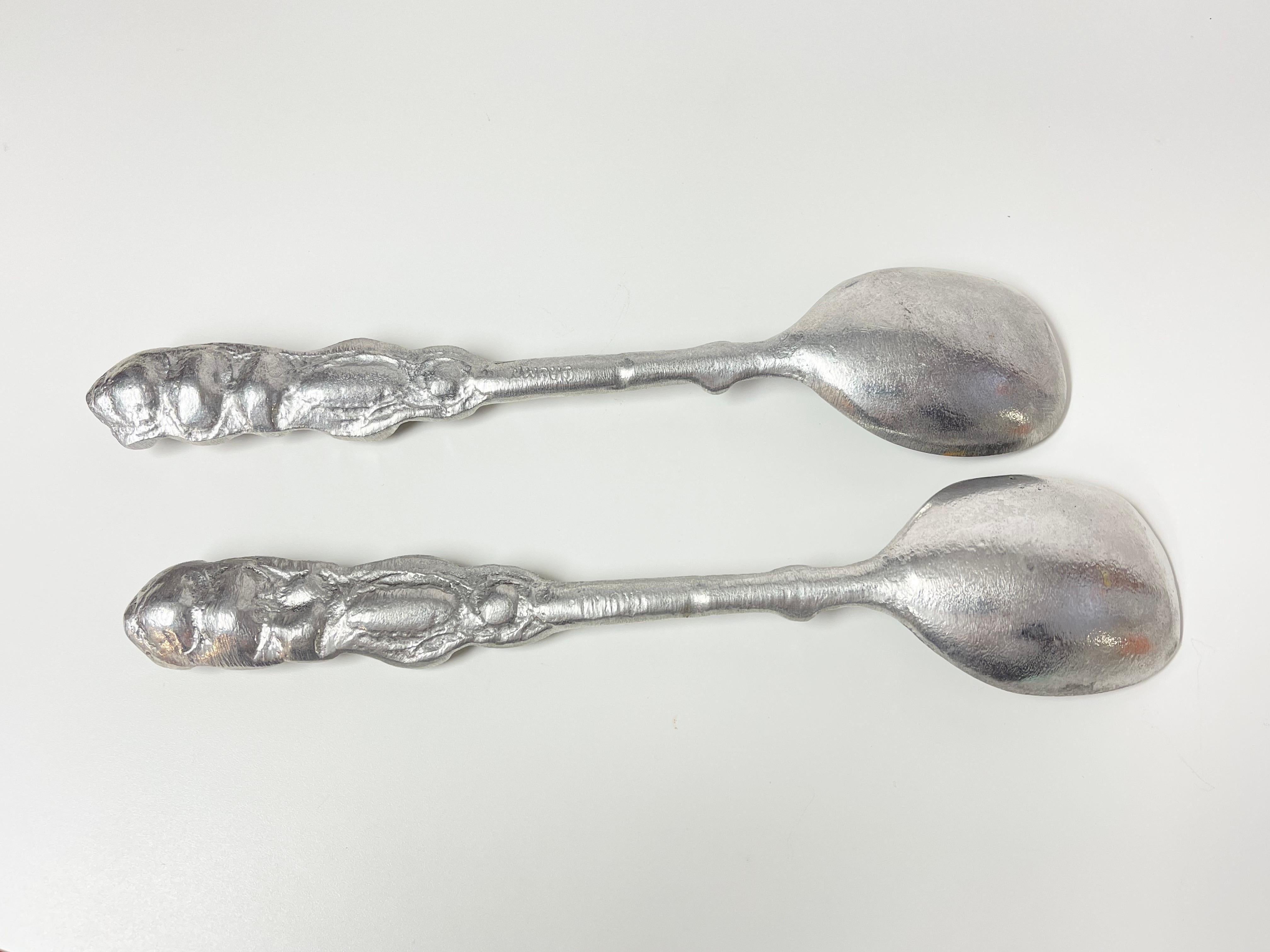 Aluminum Pair of Don Drumm Bubble Spoons  For Sale