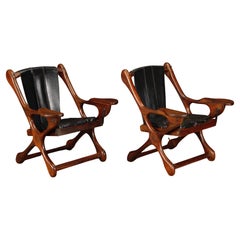 Paar 'Swinger'-Stühle aus Rosenholz und Leder von Don Shoemaker, 1960er Jahre, signiert