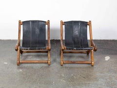 Pair of Don Shoemaker Solid Rosewood Sling Chairs in Original Black Leather