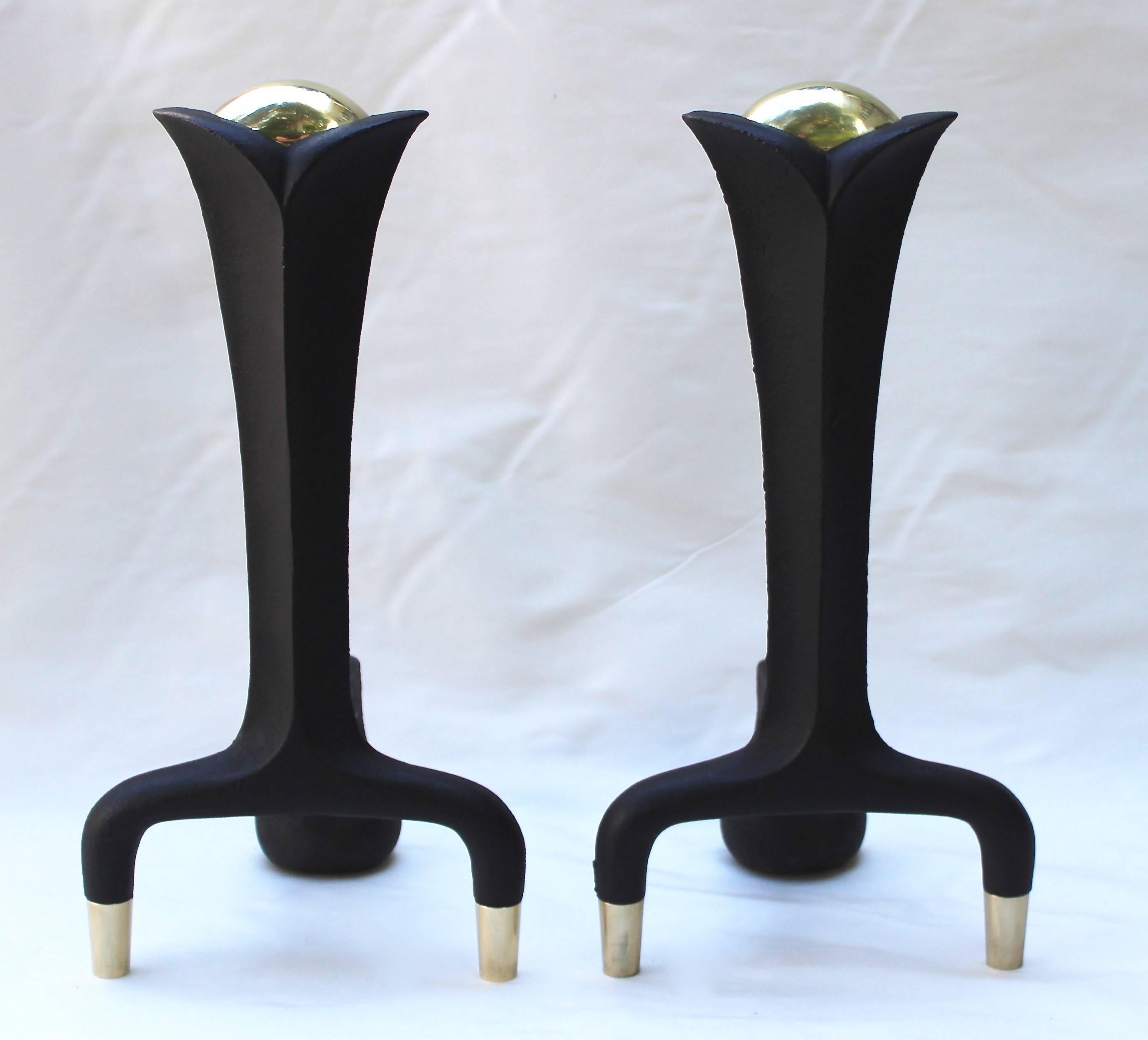 American Pair of Donald Deskey Andirons For Sale