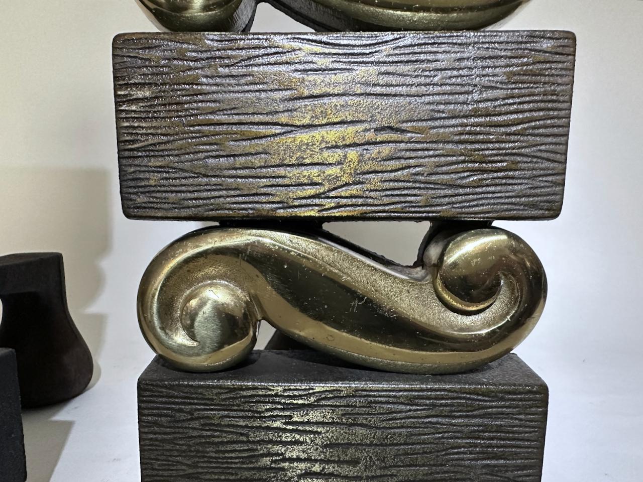 Pair of Donald Deskey for Bennett Textured Bronze & Brass Andirons, 1950's For Sale 9