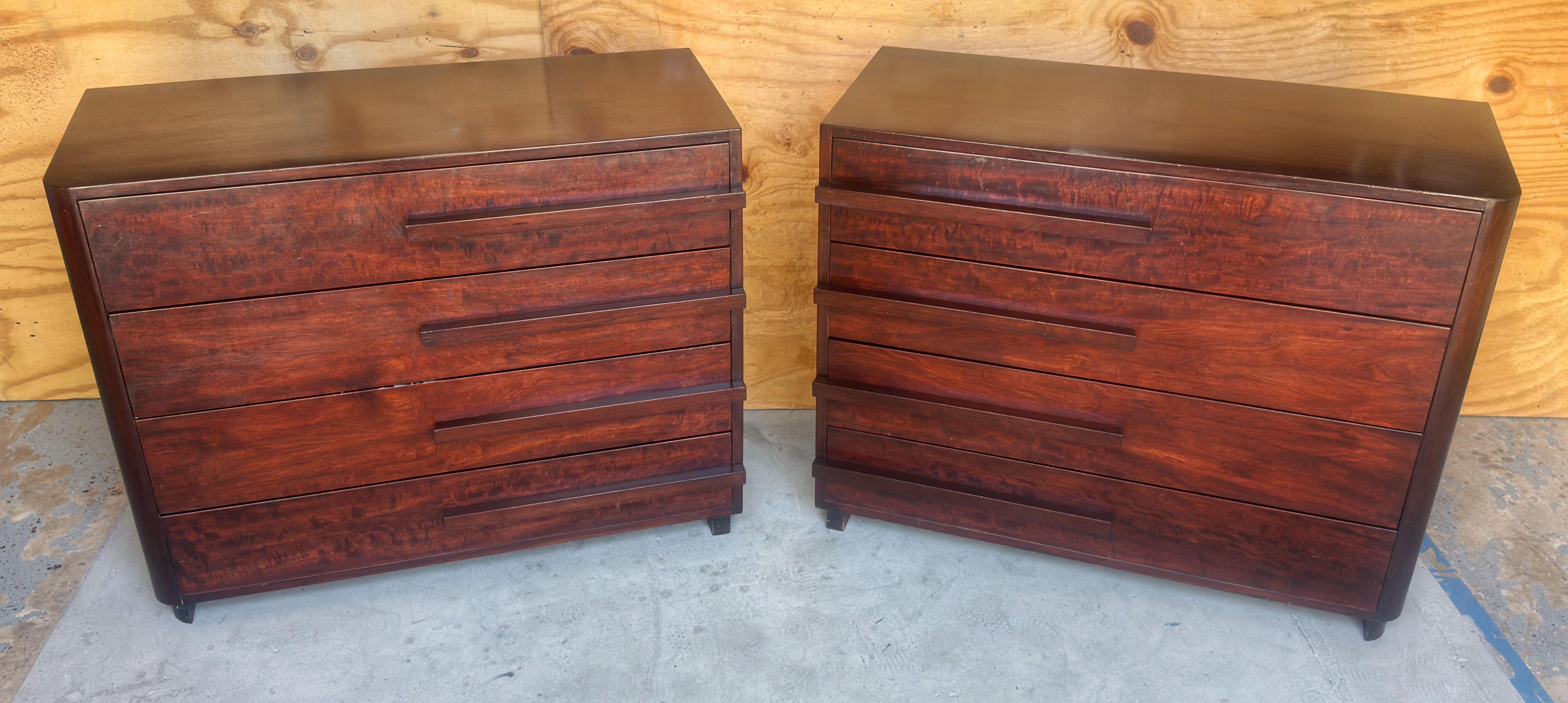Carved Pair of Donald Deskey Streamlined Art Deco Chests, USA, Circa 1930s For Sale