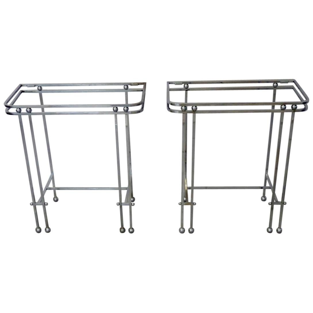 Pair of Donald Deskey Style Art Deco Machine Age Chrome Console Side Tables For Sale