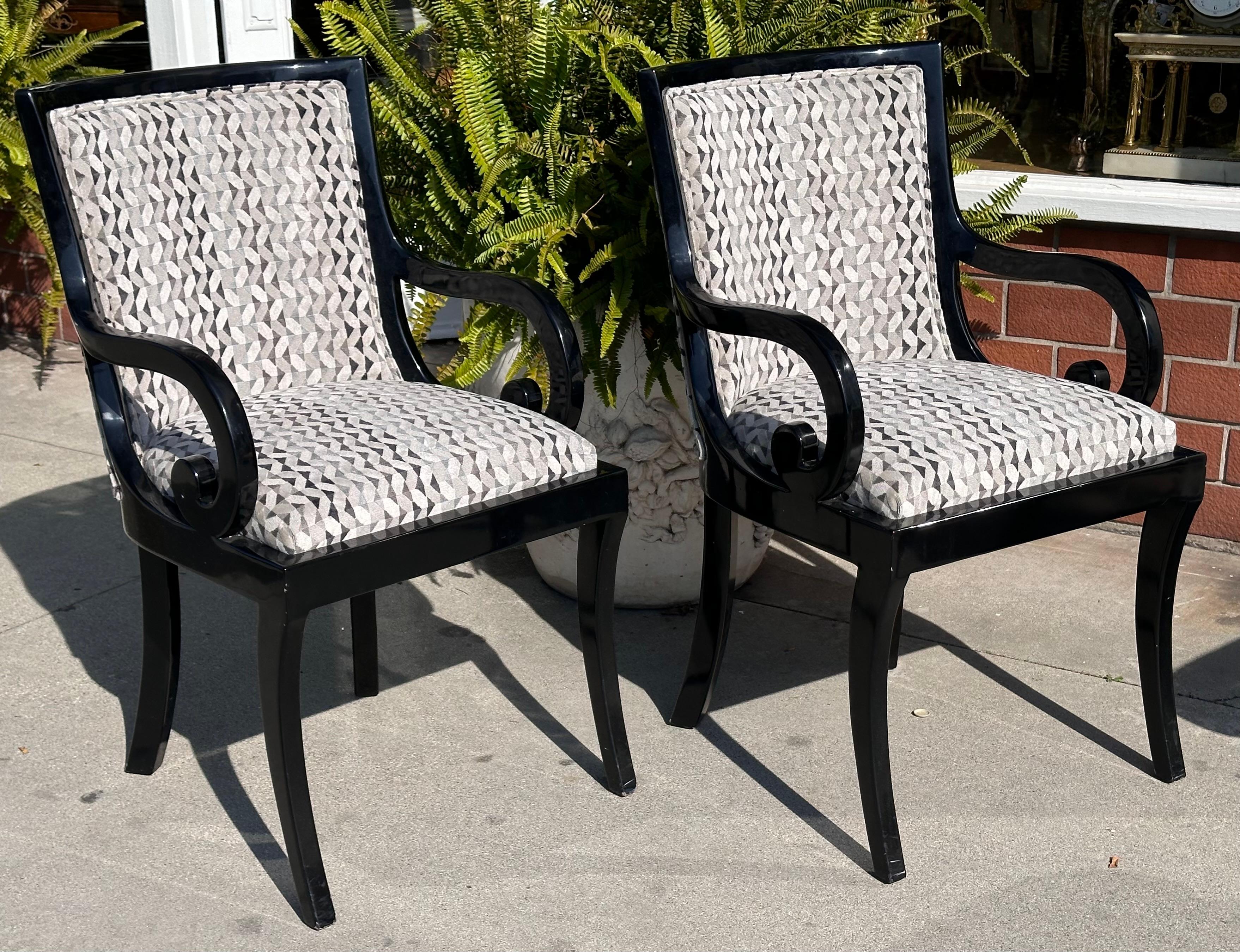 Modern Pair of Donghia Black Lacquered Designer Arm Chairs For Sale