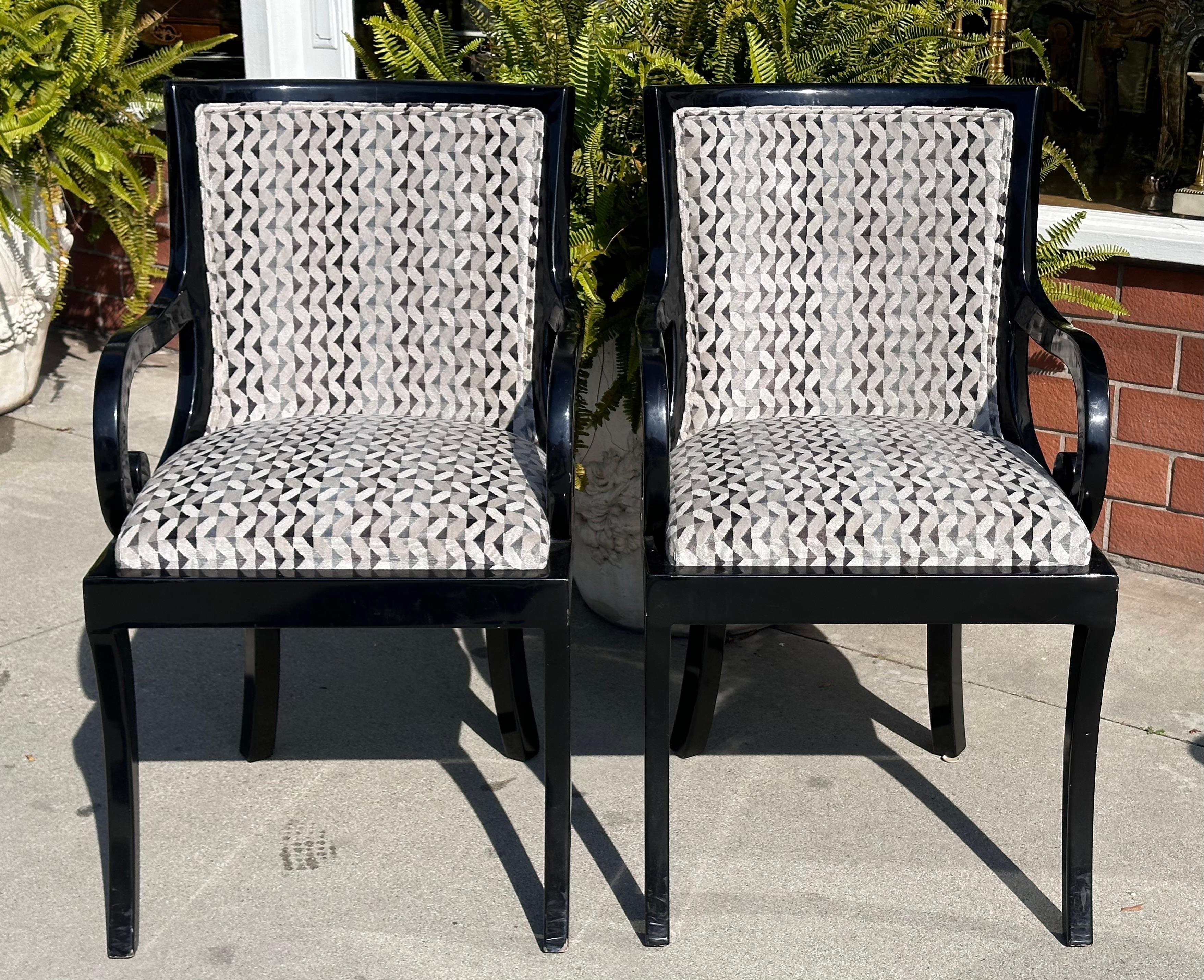 Italian Pair of Donghia Black Lacquered Designer Arm Chairs For Sale