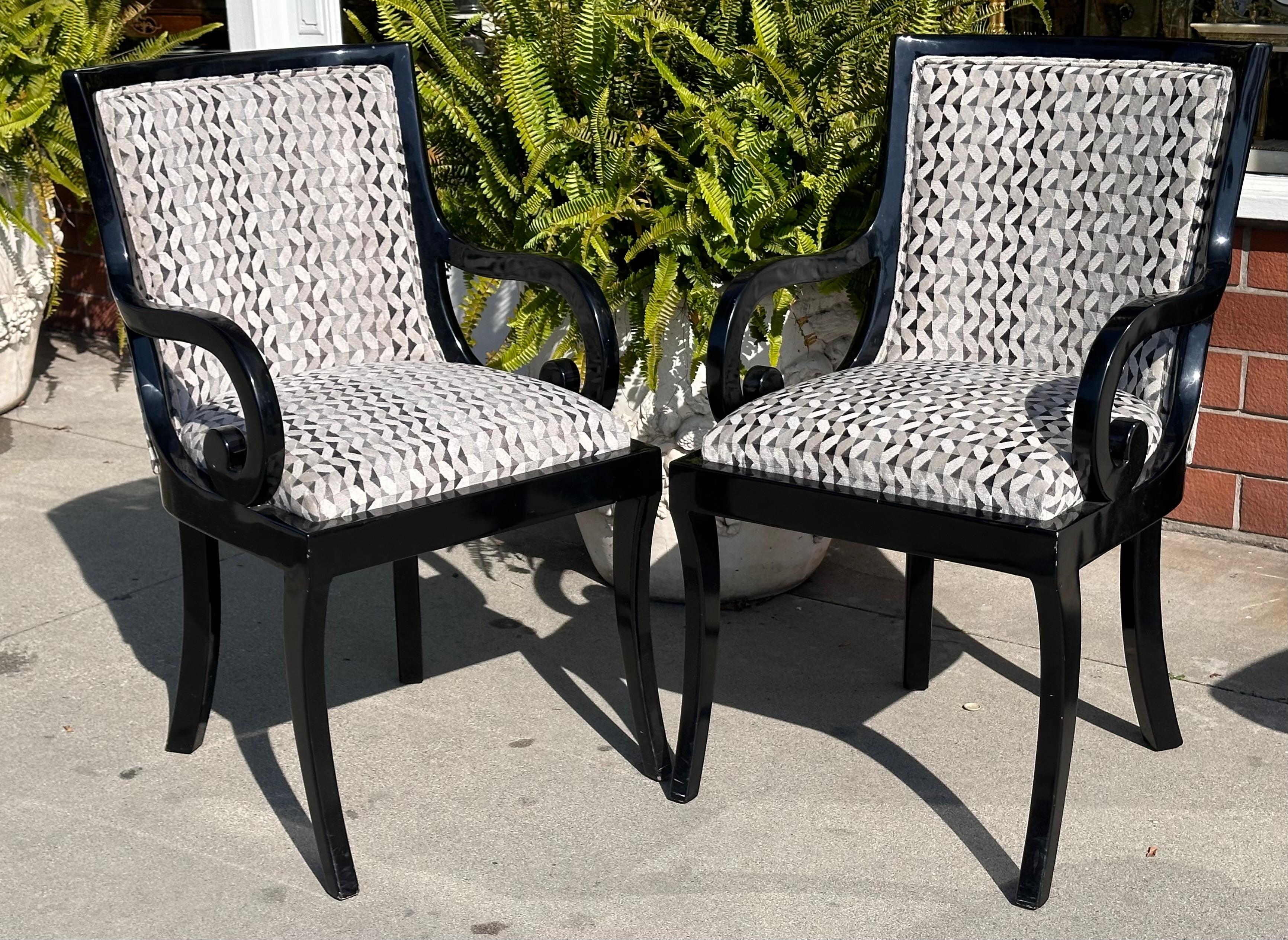 Pair of Donghia Black Lacquered Designer Arm Chairs In Good Condition For Sale In LOS ANGELES, CA