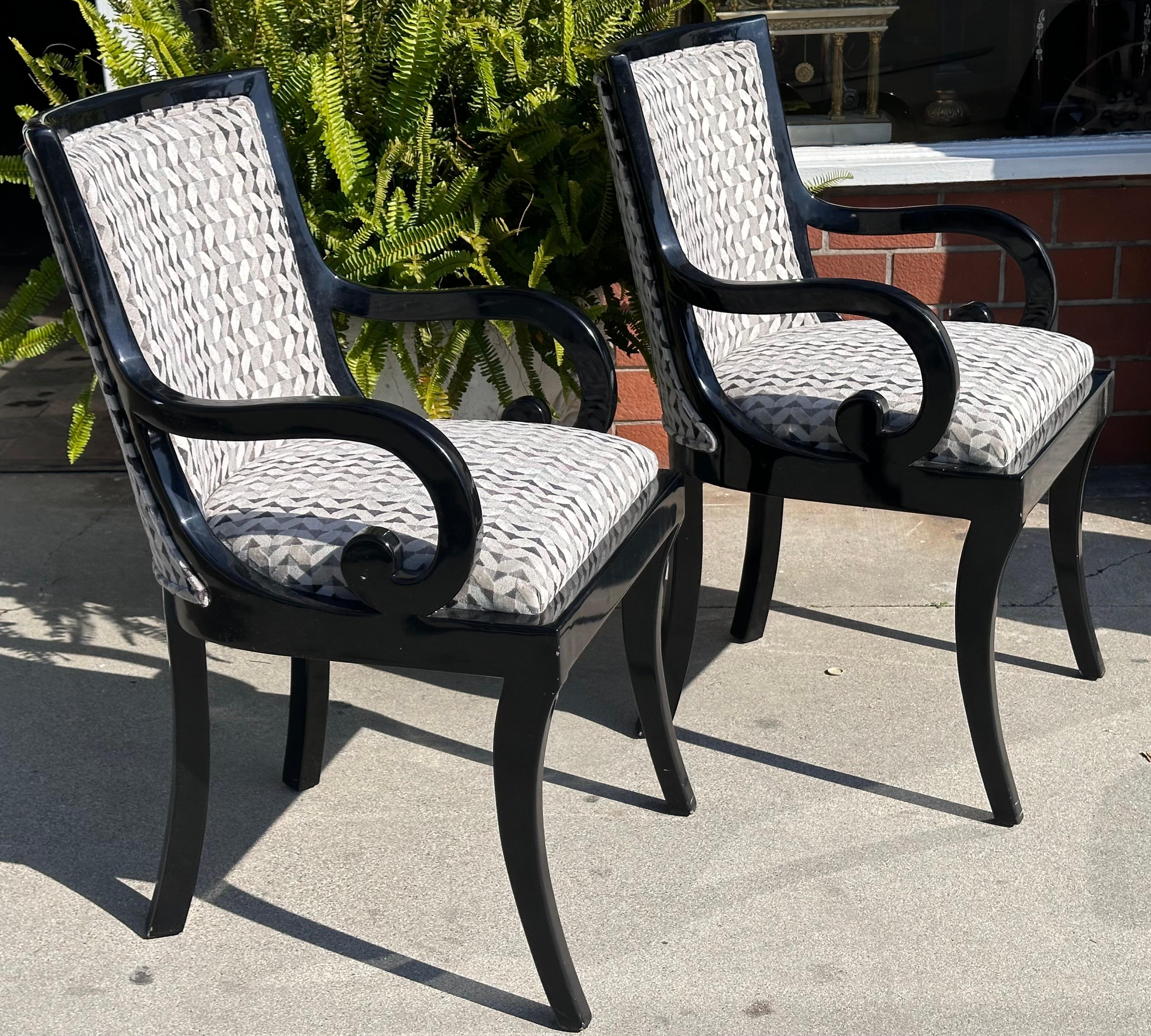Late 20th Century Pair of Donghia Black Lacquered Designer Arm Chairs For Sale
