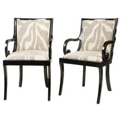 Pair of Donghia Black Lacquered Designer Arm Chairs W Zebra Seats