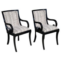 Retro Pair of Donghia Black Lacquered Designer Arm Chairs