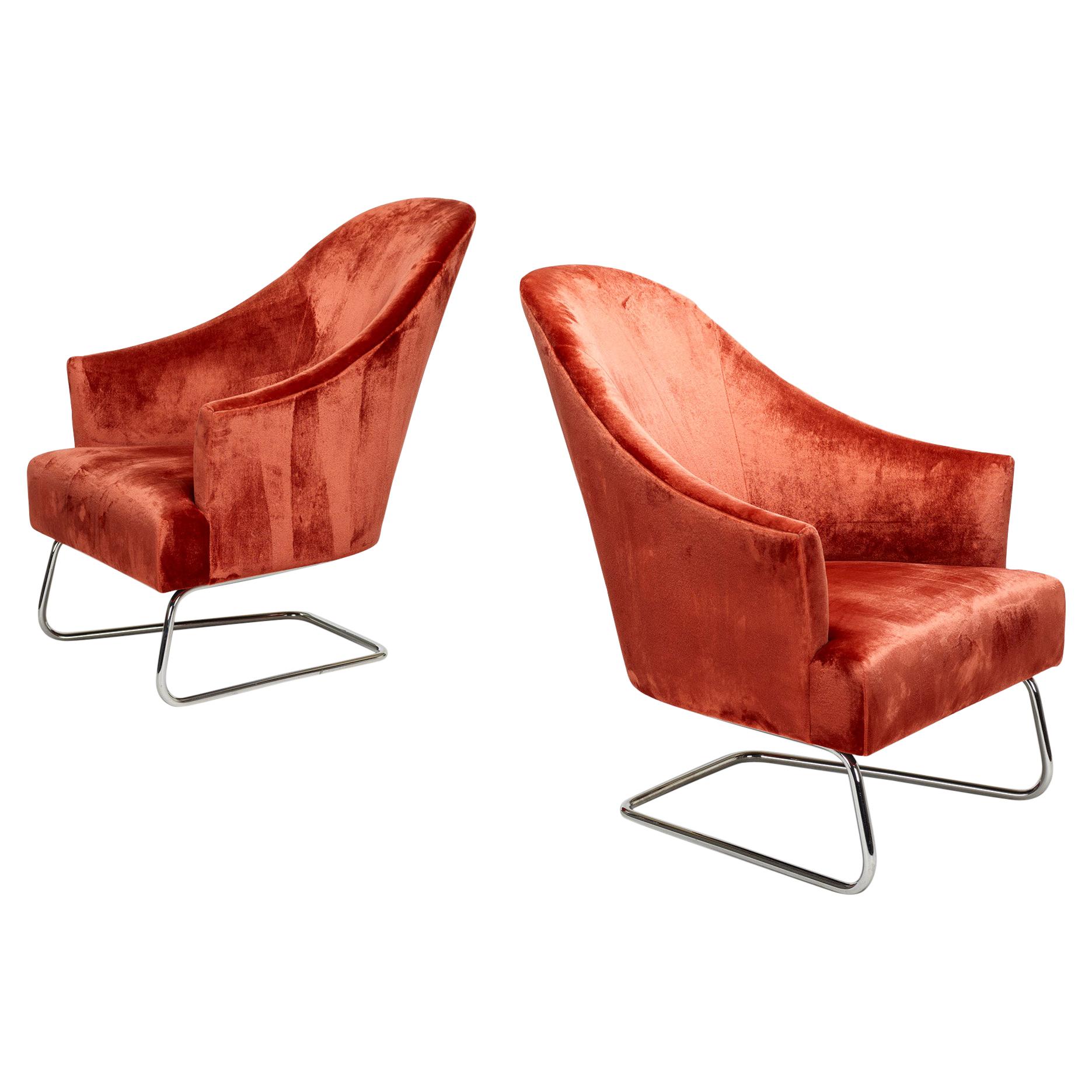 Pair Cantilevered Lounge Chairs by Joseph D'Urso For Sale