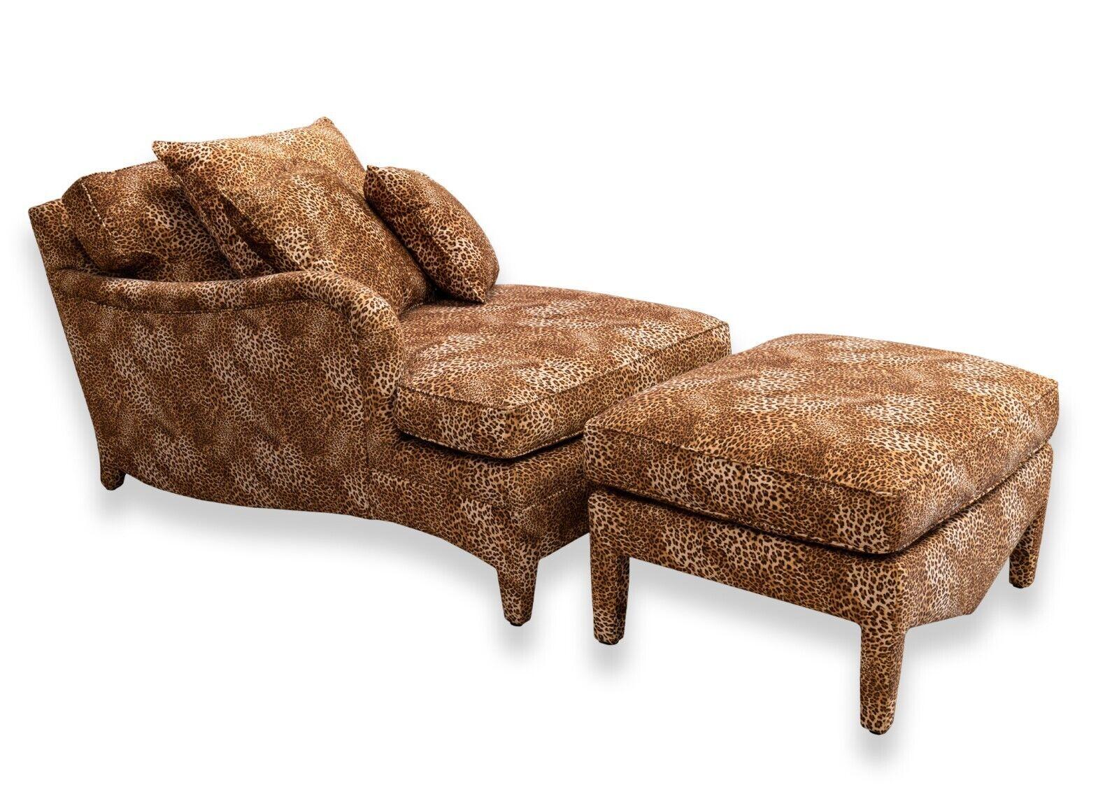 Fabric Pair of Donghia Leopard Print Left and Right Hand Chaise with Matching Ottomans