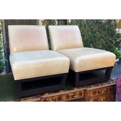 Paar Donghia Open Villa Leder Drehsessel Slipper