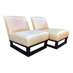 Vintage Pair of Donghia Open Villa Leather Swivel Slipper Chairs