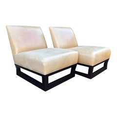 Pair of Donghia Open Villa Leather Swivel Slipper Chairs