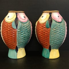 Pair of Donghia Porcelain Carp Vases