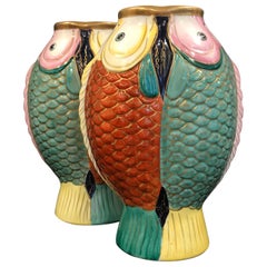 Pair of Donghia Porcelain Carp Vases