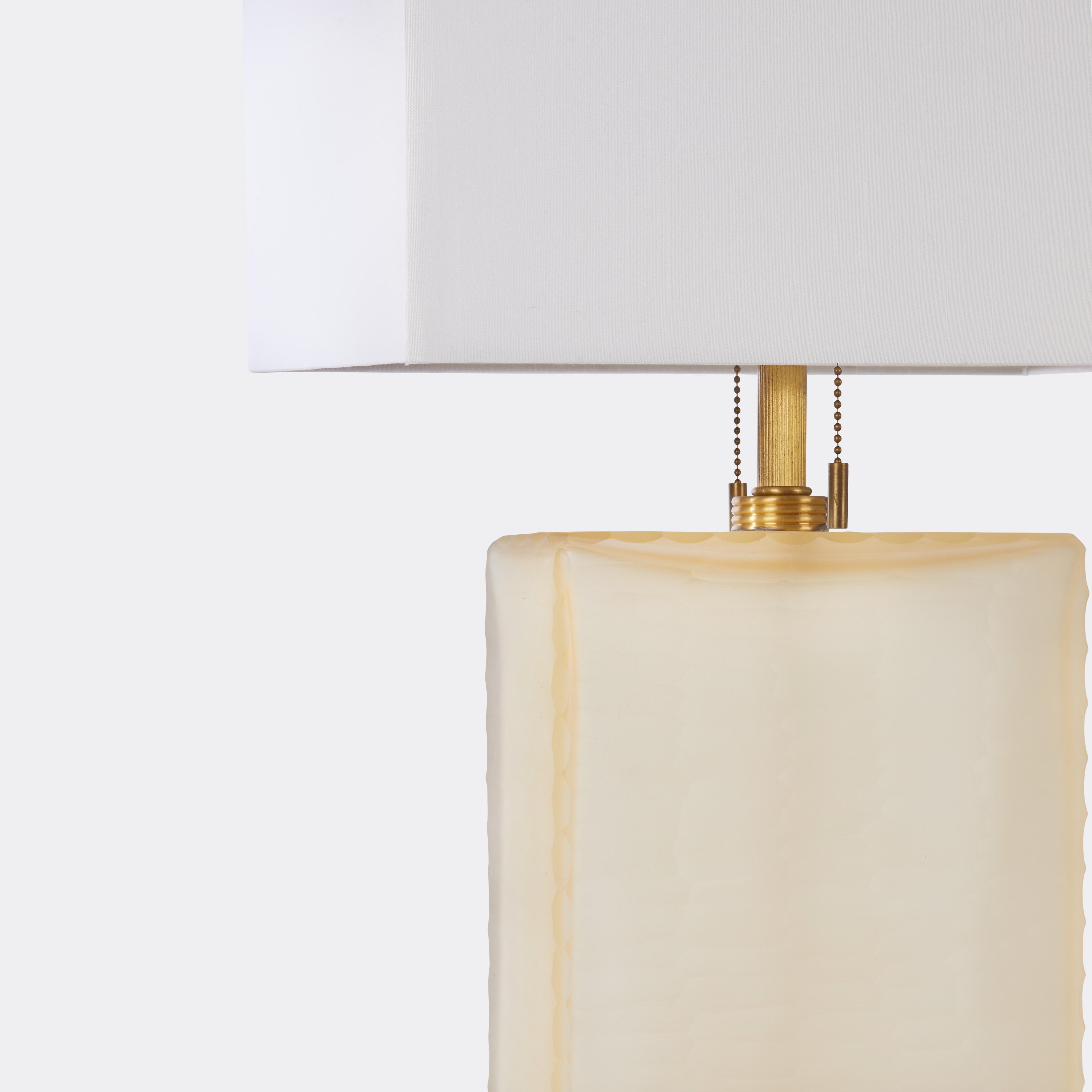 Pair of Donghia Rectangular Cast Glass Table Lamps In Good Condition In New York, NY