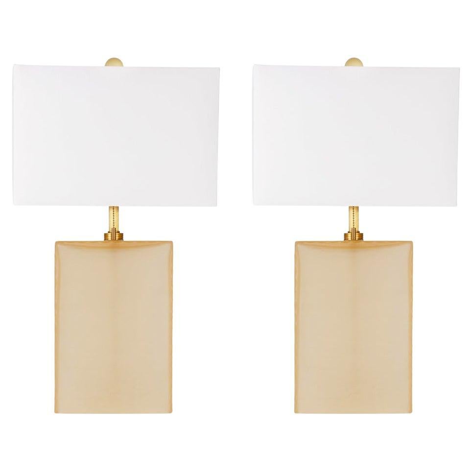 Pair of Donghia Rectangular Cast Glass Table Lamps