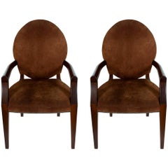 Pair of Donghia Style Mahogany Suede Armchairs