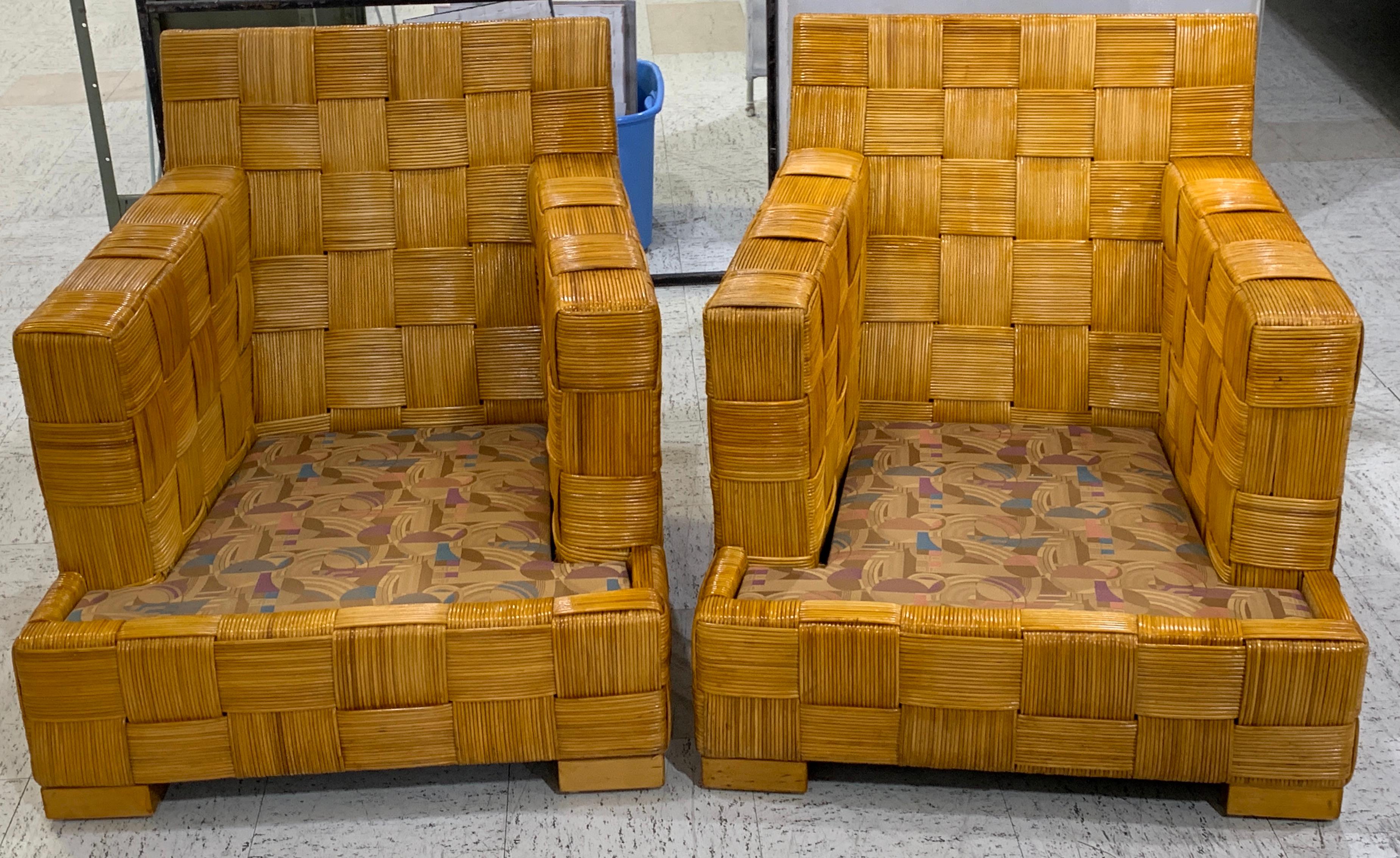 Upholstery Pair of Donghia Woven Rattan 