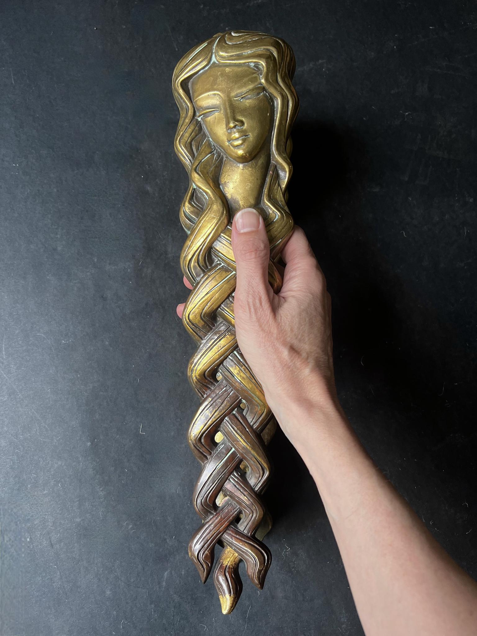 Pair of Door Handles in the form of a Woman's Face with Braided Hair For Sale 2