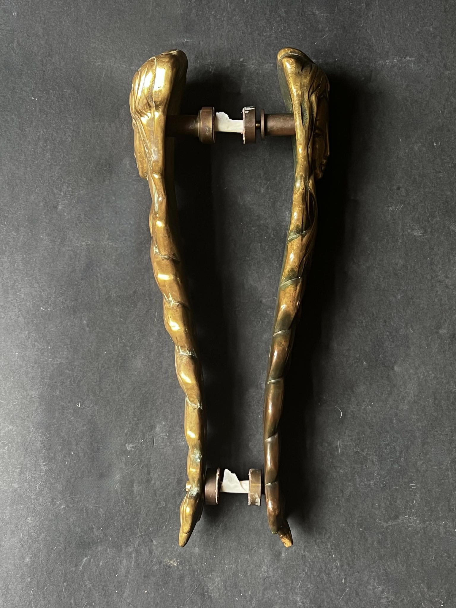 Pair of Door Handles in the form of a Woman's Face with Braided Hair For Sale 1