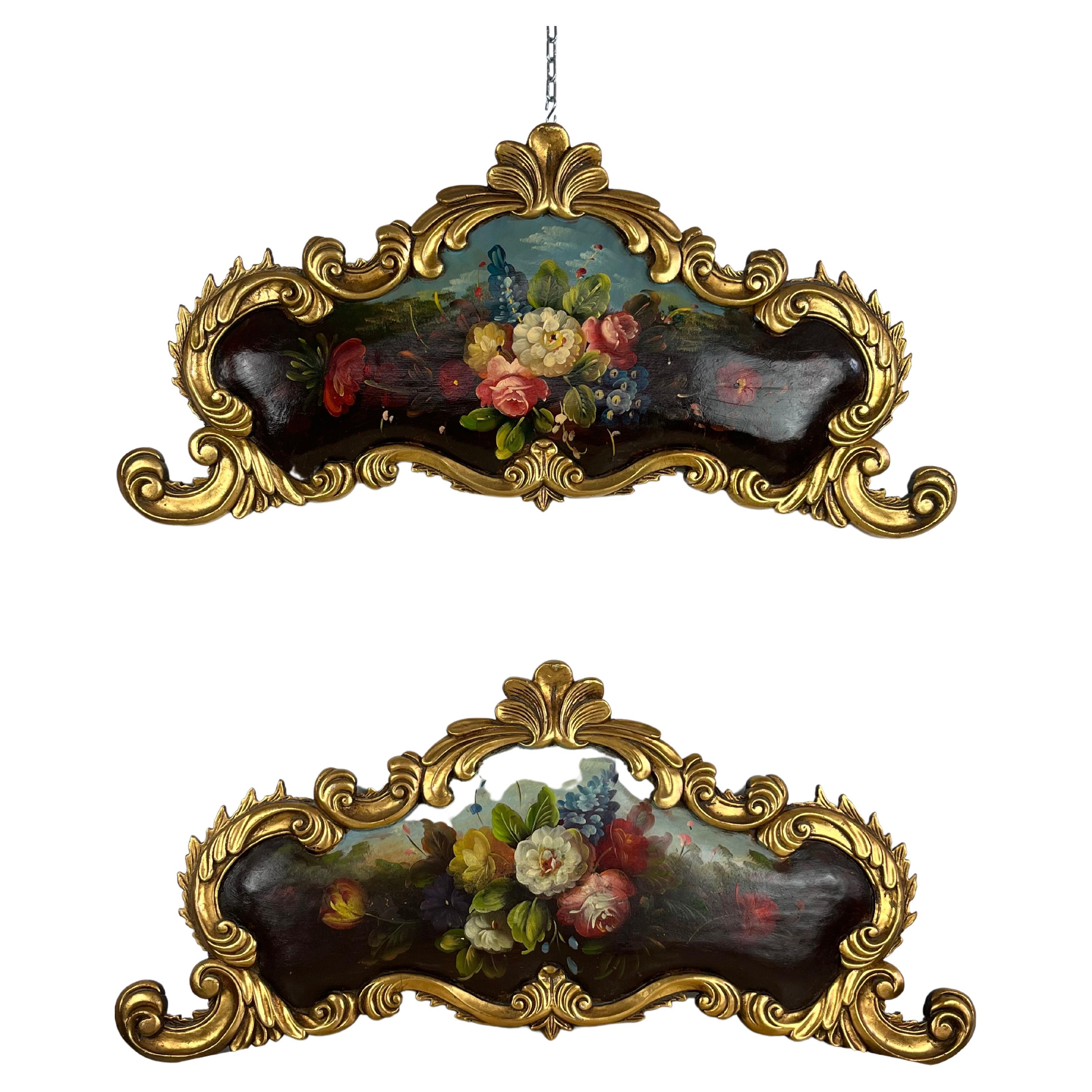 Pair of Door Sills, Hand Painted Panels, Italy, 1940s