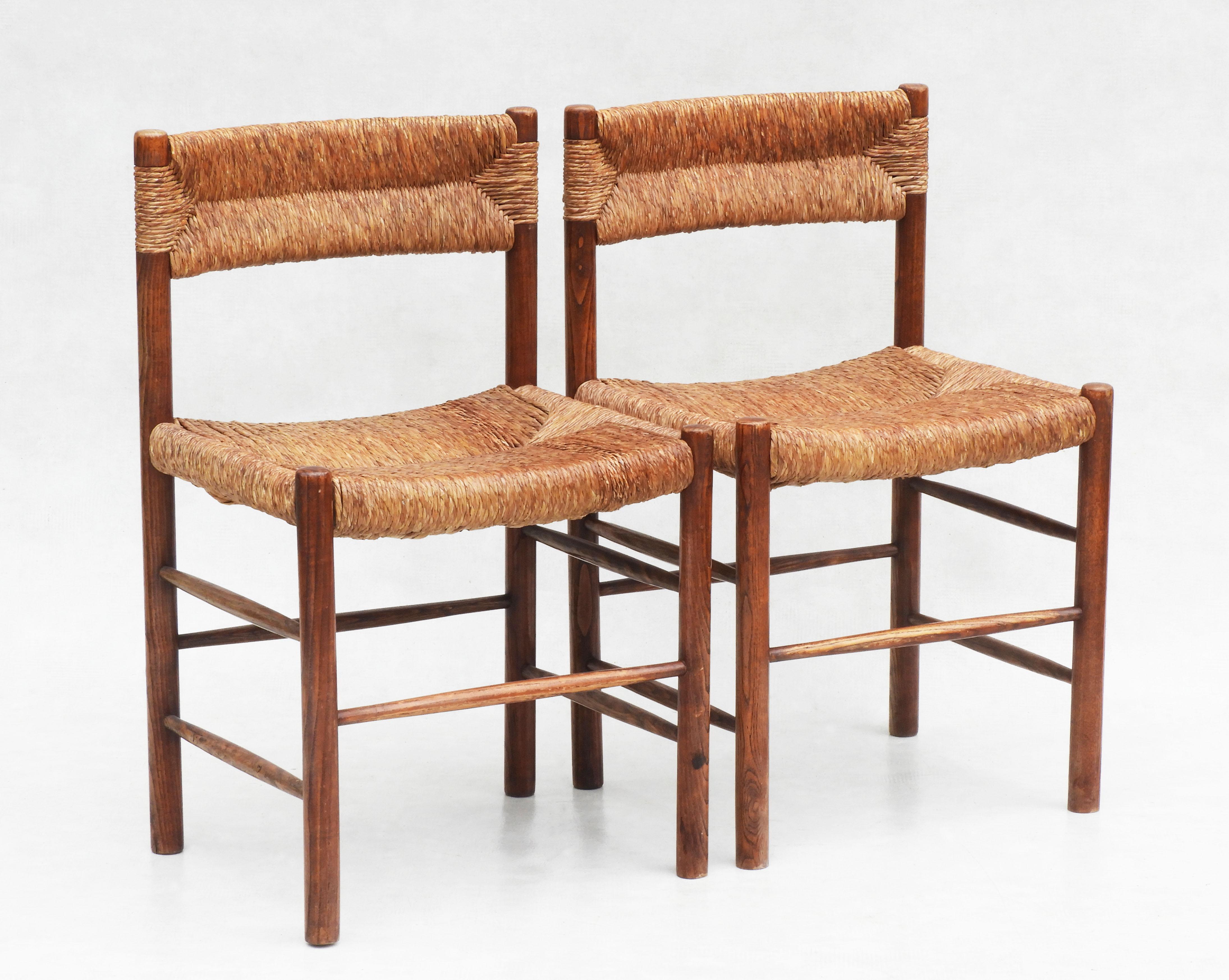 French Provincial Pair of Dordogne Chairs by Charlotte Perriande for Robert Sentou France, 1960s