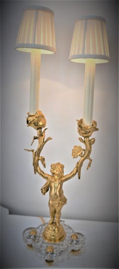 Pair of Dore Bronze Crystal Candelabra Table Lamps