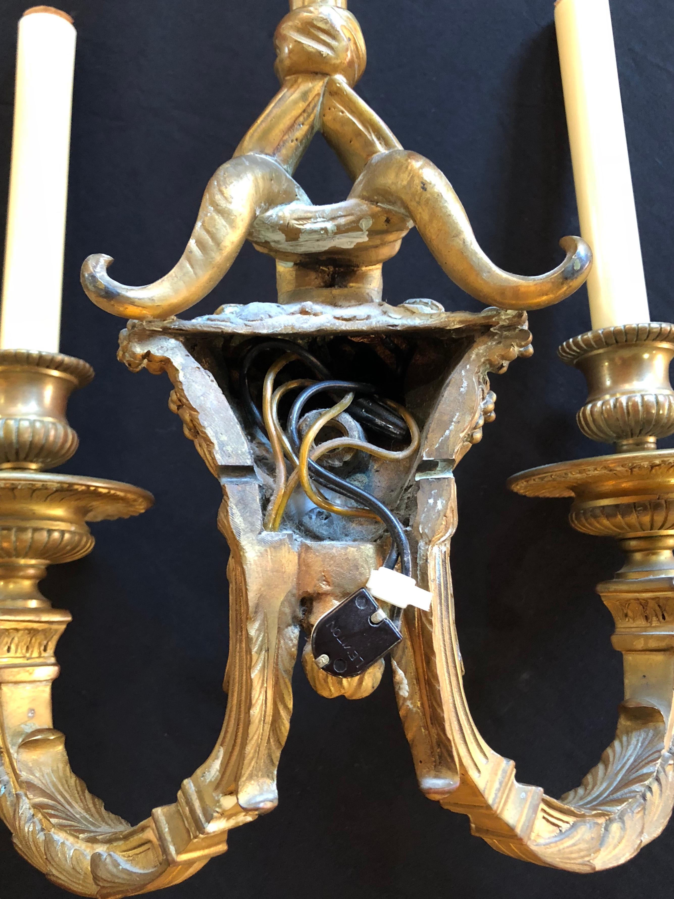 Pair of Dore Bronze Sconces Having Horned Bacchus Masks in Louis XVI Style For Sale 8