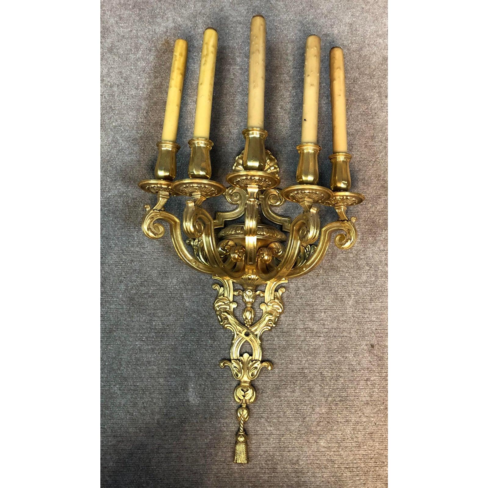 Renaissance Revival  Impressive Doré Bronze Wall Sconces