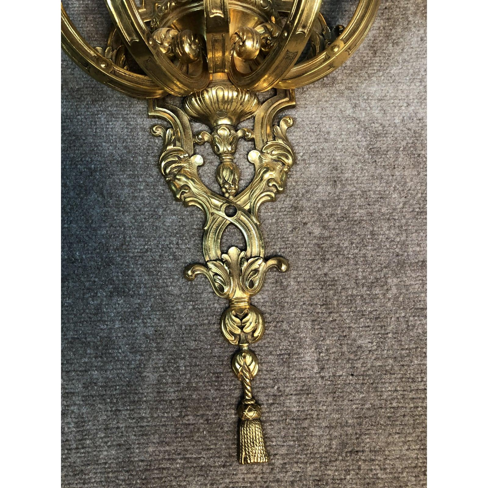 Impressive Doré Bronze Wall Sconces In Good Condition In Norwood, NJ