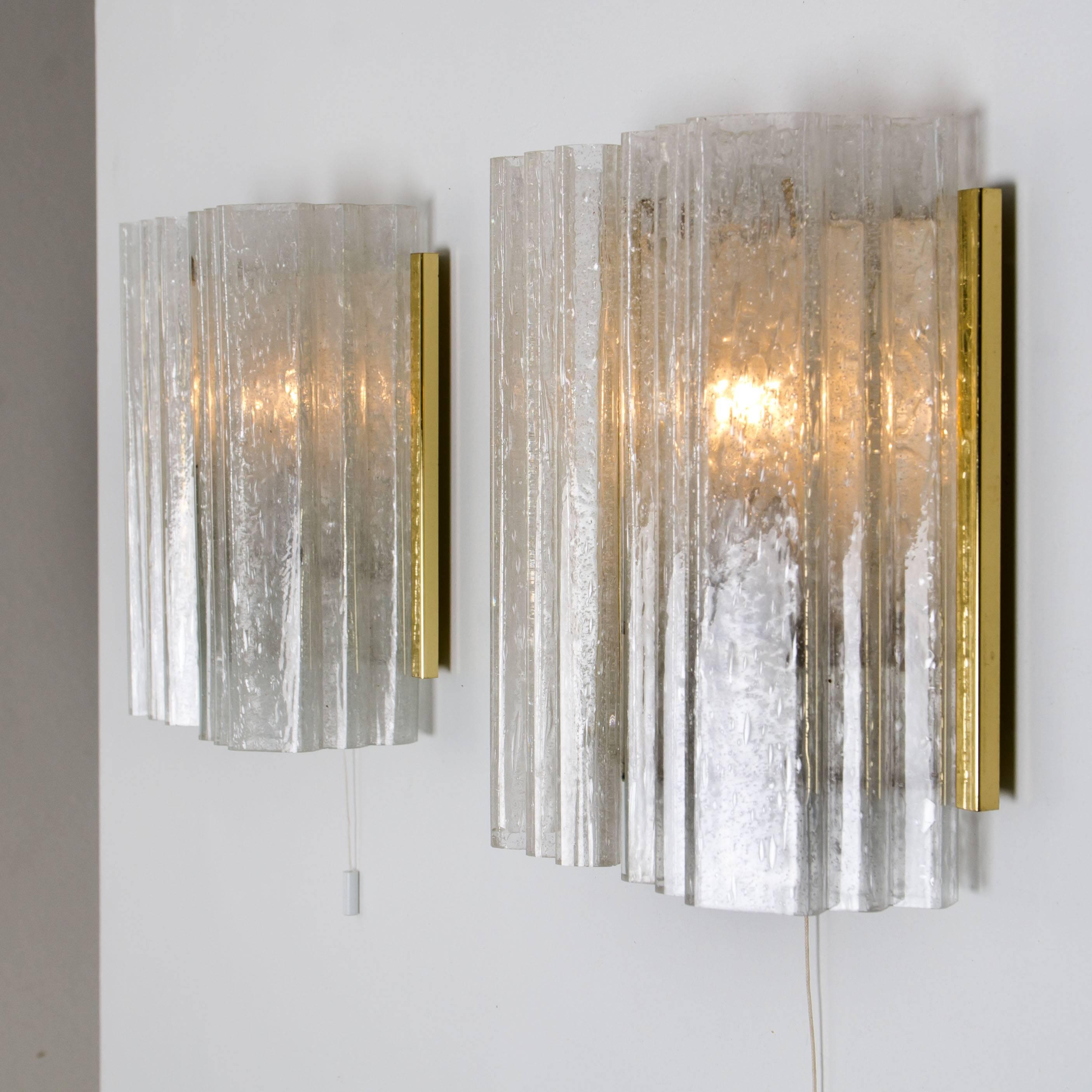 Painted Pair of Doria Brass and Glass Wall Sconces or Lights, 1960s For Sale