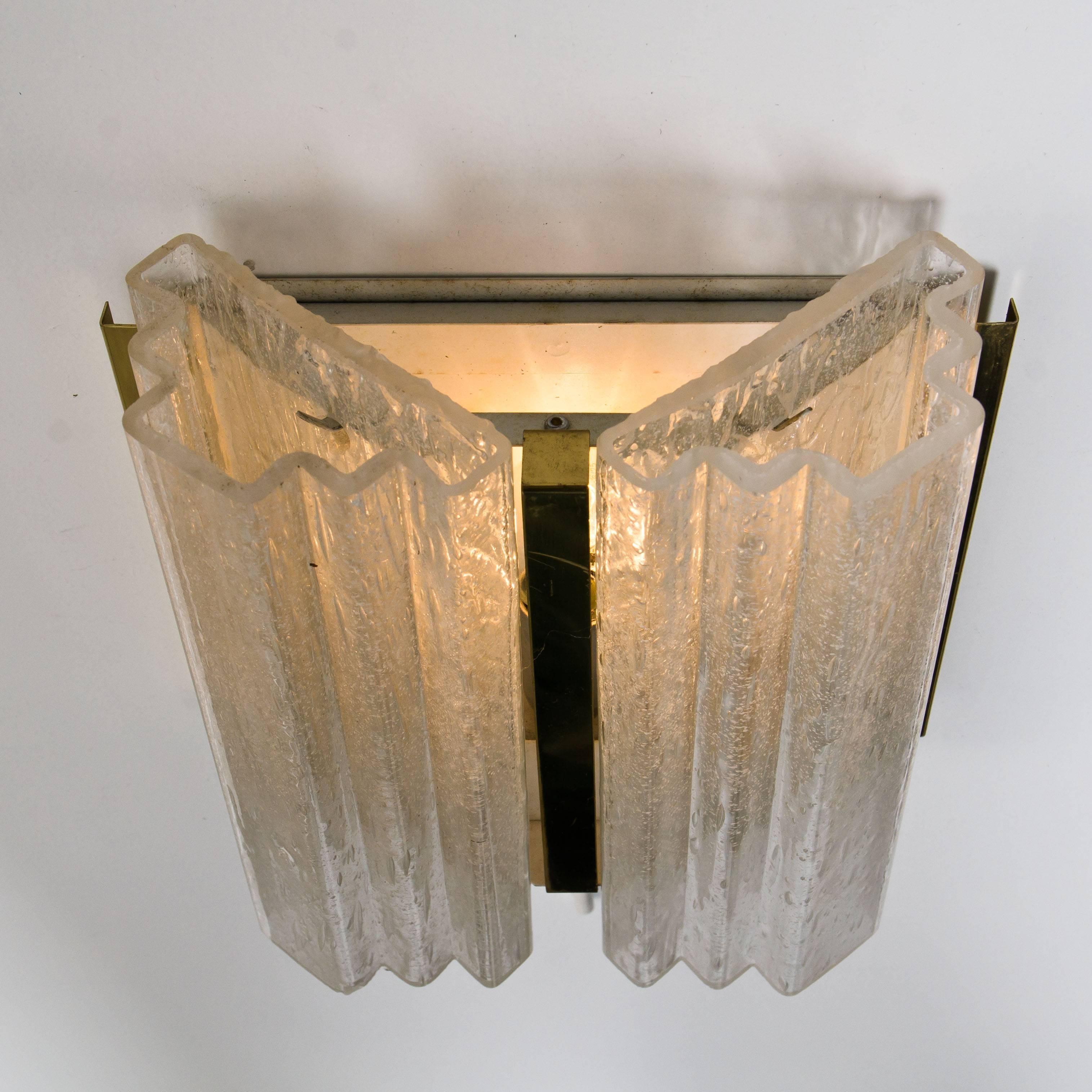 Pair of Doria Brass and Glass Wall Sconces or Lights, 1960s In Good Condition For Sale In Rijssen, NL