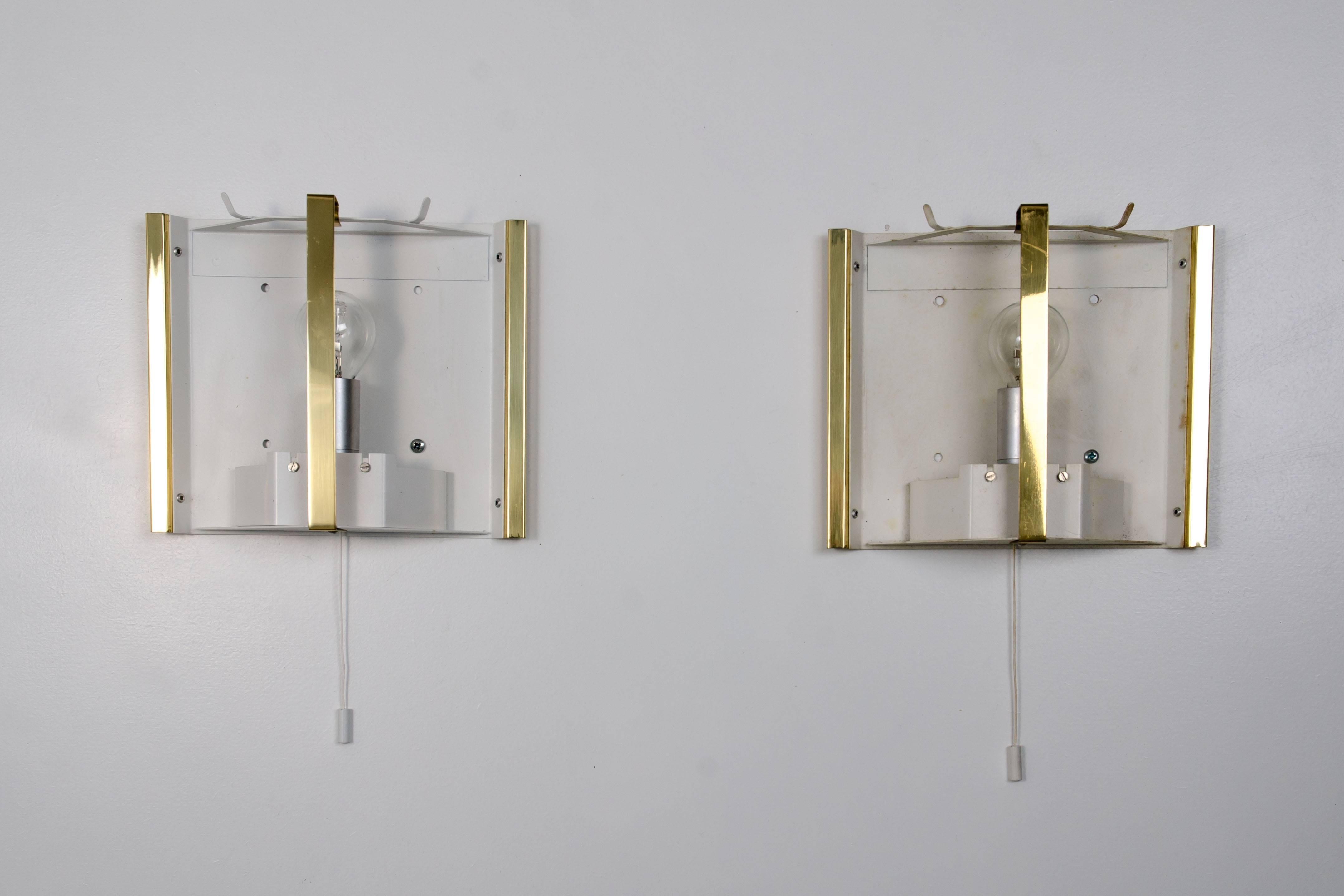20th Century Pair of Doria Brass and Glass Wall Sconces or Lights, 1960s For Sale