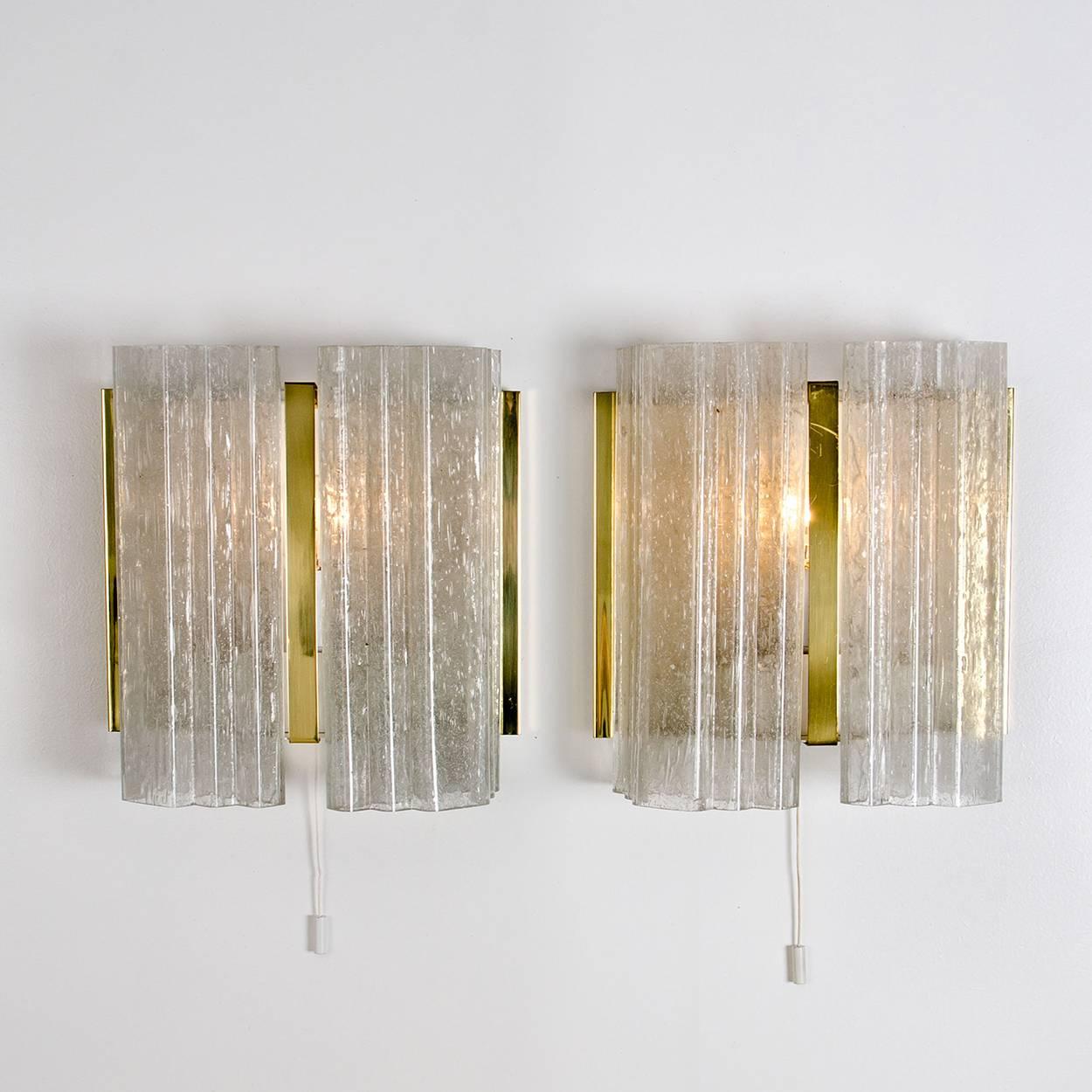 Pair of Doria Brass and Glass Wall Sconces or Lights, 1960s For Sale 2