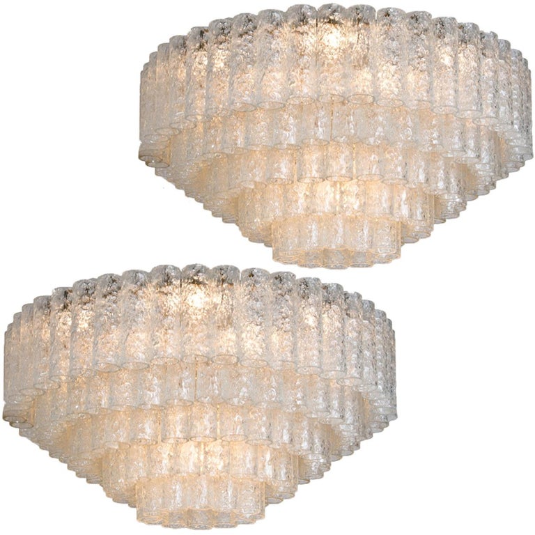 Pair of Doria Giant Ballroom Chandeliers Flush Mounts with 130 Blown Glass Tubes 4