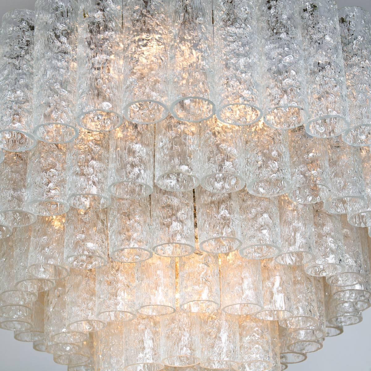 Mid-Century Modern Pair of Doria Giant Ballroom Chandeliers Flush Mounts with 130 Blown Glass Tubes