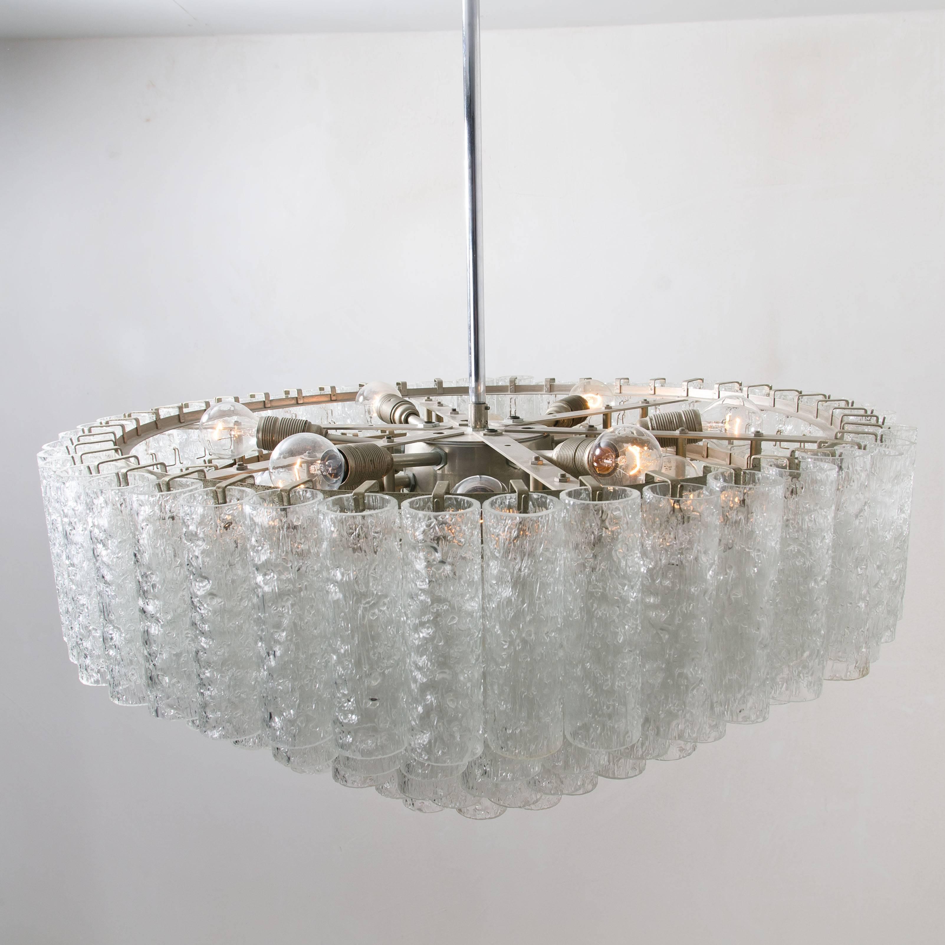 German Pair of Doria Giant Ballroom Chandeliers Flush Mounts with 130 Blown Glass Tubes