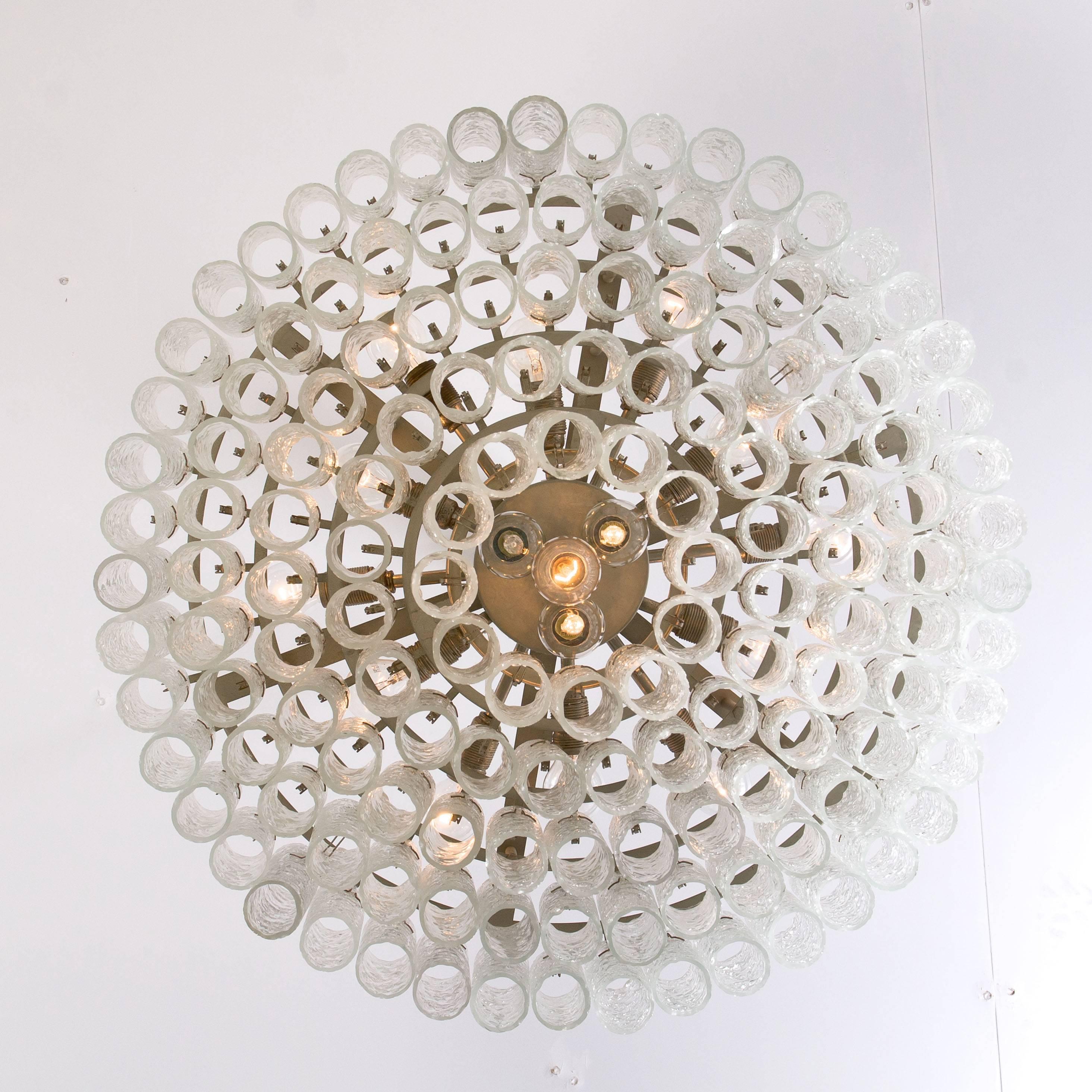 Pair of Doria Giant Ballroom Chandeliers Flush Mounts with 130 Blown Glass Tubes In Excellent Condition In Rijssen, NL