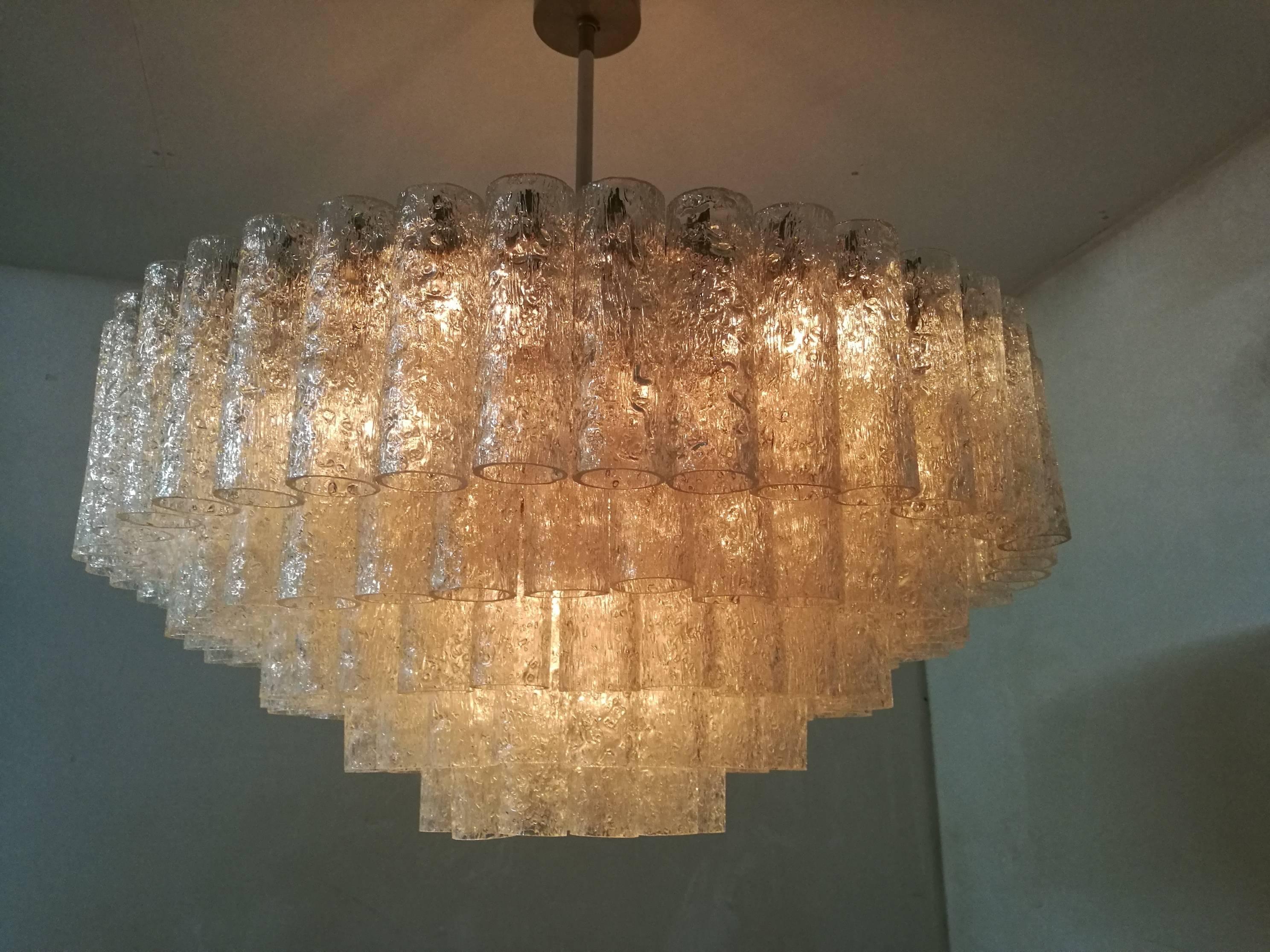 Late 20th Century Pair of Doria Giant Ballroom Chandeliers Flush Mounts with 130 Blown Glass Tubes