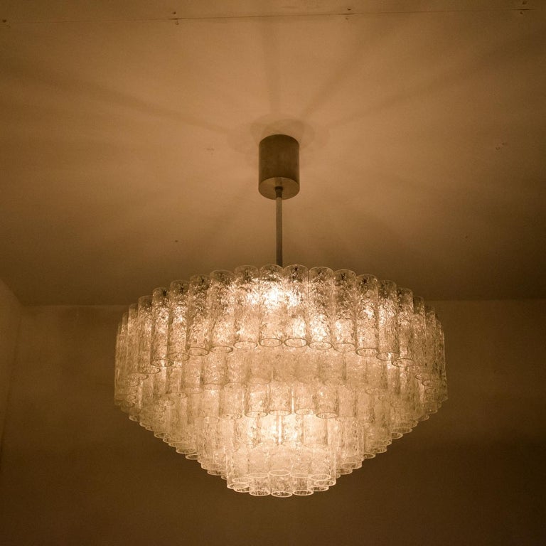 Mid-20th Century Pair of Doria Giant Ballroom Chandeliers Flush Mounts with 130 Blown Glass Tubes