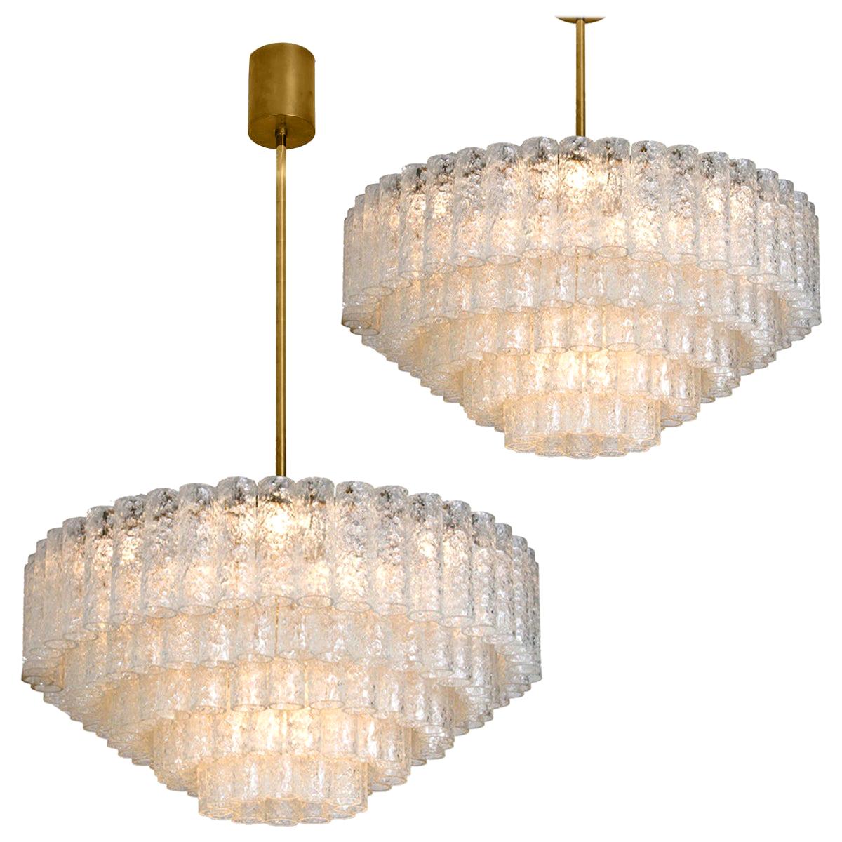 Pair of Doria Giant Ballroom Chandeliers Flush Mounts with 130 Blown Glass Tubes