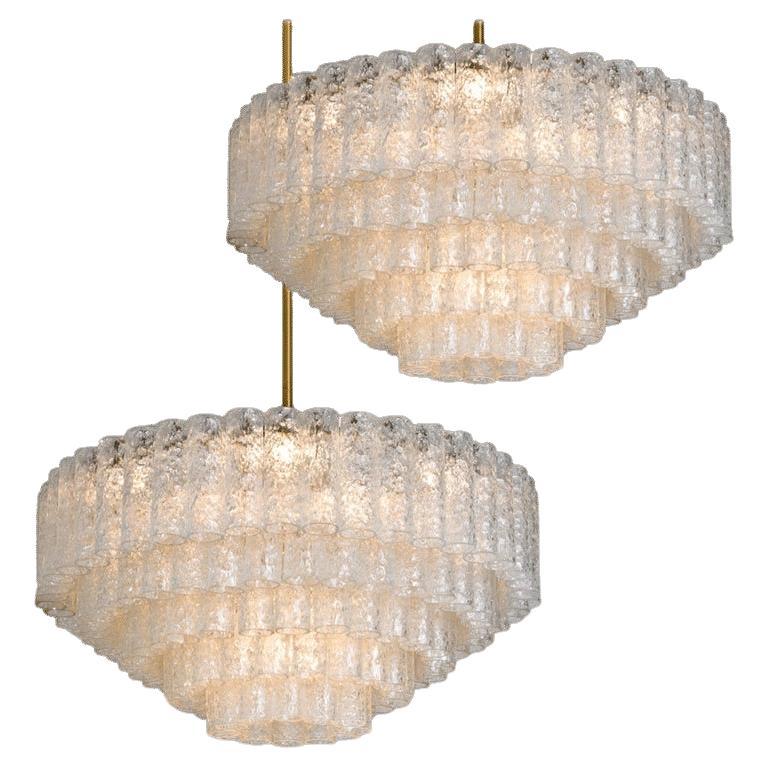 Pair of Doria Giant Ballroom Chandeliers Flush Mounts with 130 Blown Glass Tubes